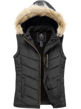 Cozy Women's Winter Puffer Vest with Removable Fur Hood - Warm & Stylish